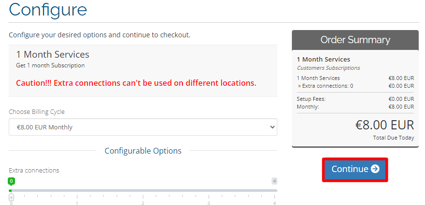 Select your number of connections on the website