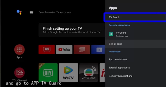 Tap the TV Guard option